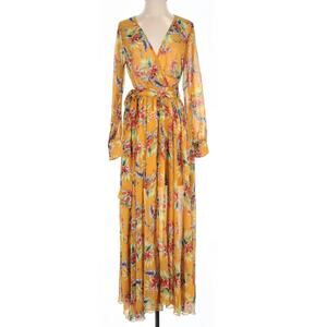 Spy Zone Exchange Tropical Print Chiffon Maxi Dress Faux Wrap Belted XL Flowy